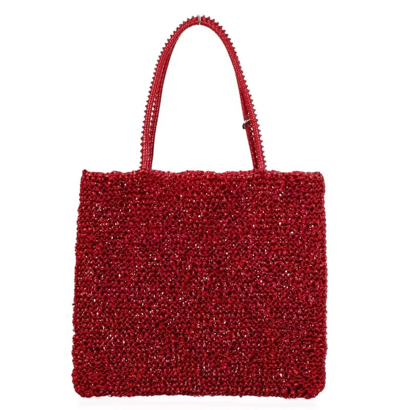 Women's handbag 2022 summer pure manual PVC woven shiny women's bag, Single Shoulder Messenger Bag