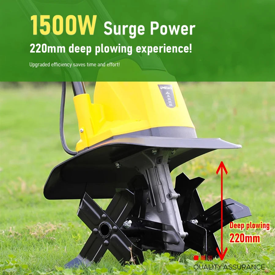 Electric Tiller Cultivator - Heavy Duty Garden Rototiller with Adjustable Tines for Soil Cultivation, Weeding & Small Farm/Lawn