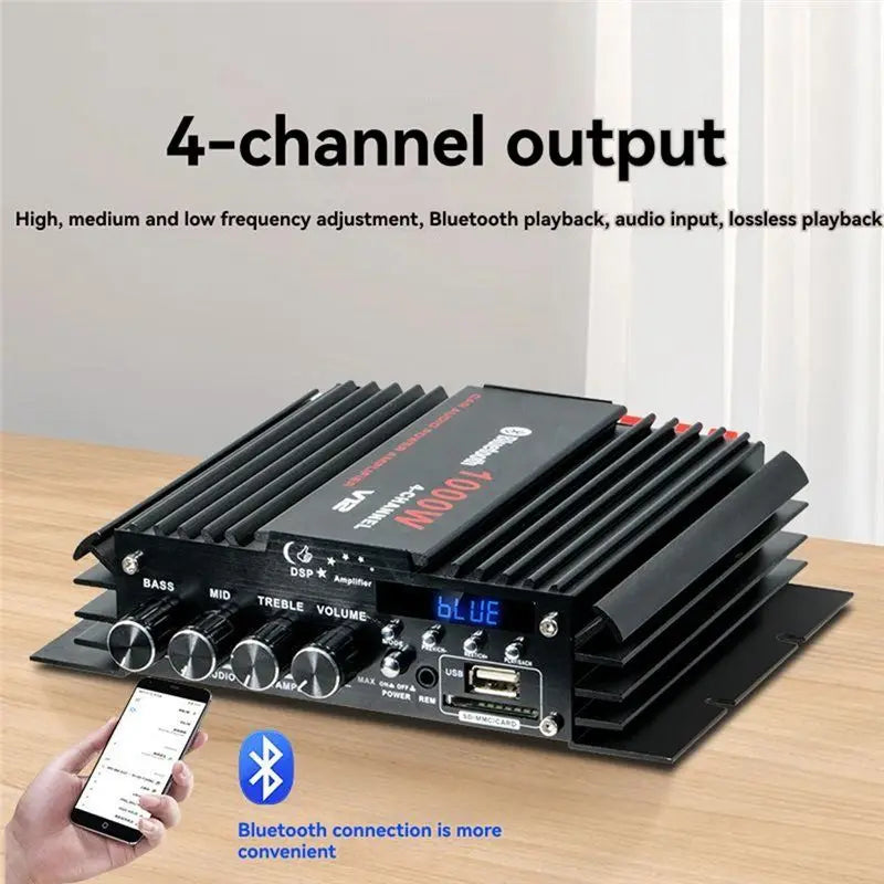 CABE-Hifi Stereo Sound Amp USB Bluetooth 5.0 Amplifier 4 Channel 12V For Car Home Computer Lossless Music