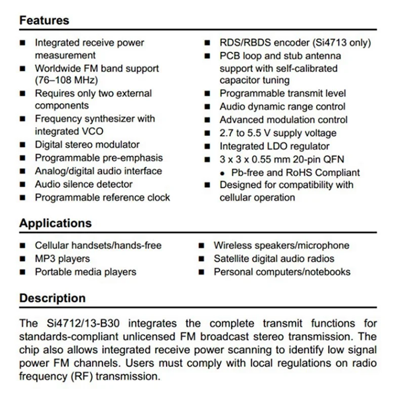 FULL-2X SI4713 Stereo FM Transmitter (76-108 MHZ) Radio Module,For Speakers ,Microphone, MP3 Players, Radios