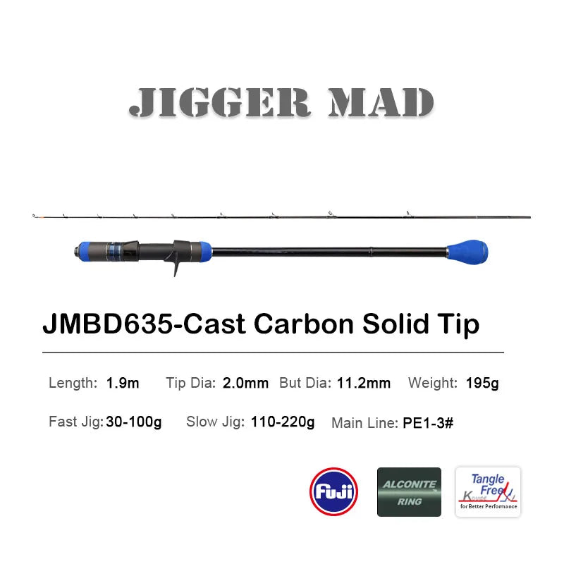 PURELURE Slow Jigging Rod 1.90M 6.35ft Solid Tip Salt water Spinning Baitcasting for Sea Fishing Rods Boat Fishing Rod