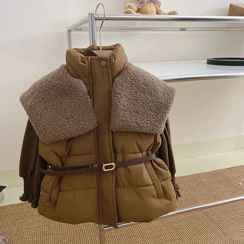 Kids Clothes for Girls Casual 2023 Autumn Winter Thick Warm Large Turn-down Collar Vest Fashion All-match Blouse Solid Pants