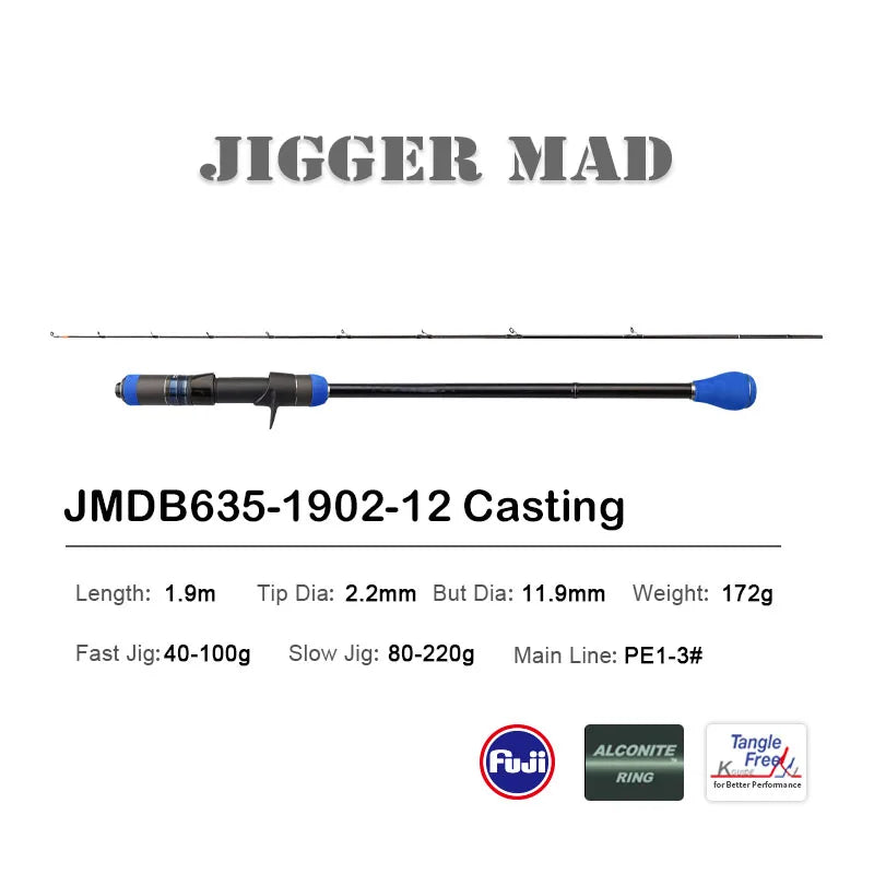 PURELURE Slow Jigging Rod 1.90M 6.35ft Solid Tip Salt water Spinning Baitcasting for Sea Fishing Rods Boat Fishing Rod