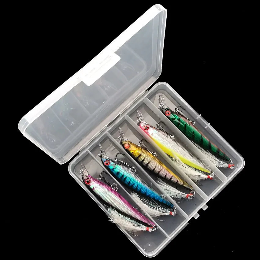 Aorace 5pcs/box Laser 3D Eyes Bionic Minnow Fishing Lure -13.3g Hard Bait with Feather Treble Hooks for Maximum Catch
