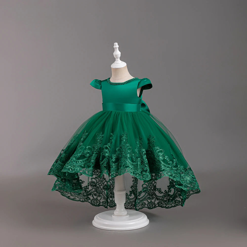 Hetiso Girls Flower Embroidery Party Dresses Kids Summer Formal Holiday Birthday Gown Kids Trailing Evening Princess Clothes 1-6