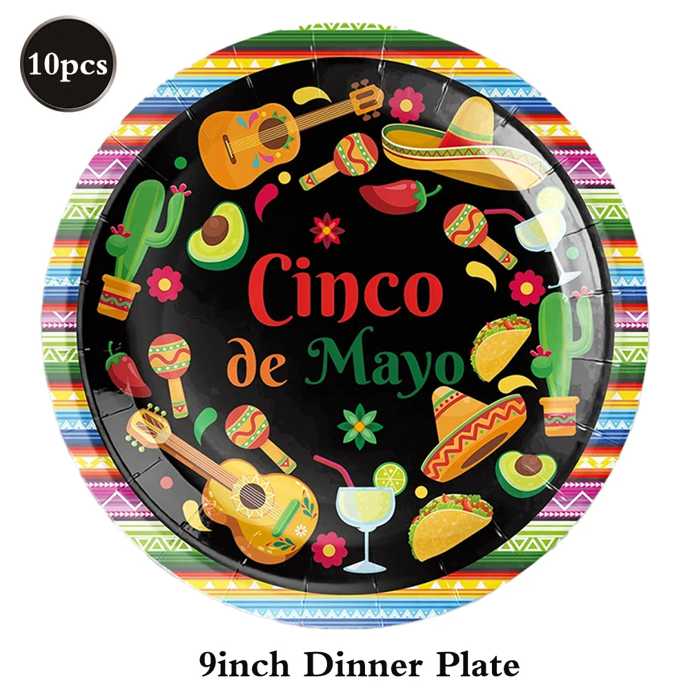 Cinco de Mayo Party Supplies Mexican Fiesta Party Decor Tableware Plate Napkin Banner Cake Topper For Carnival Birthday Party