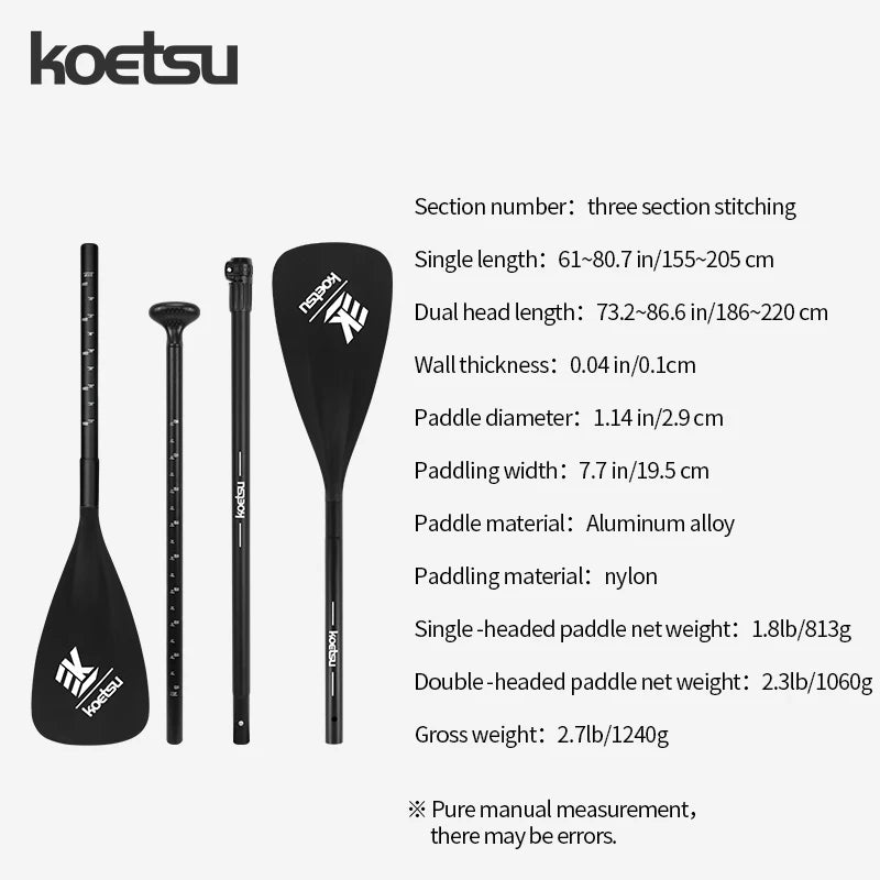 KOETSU Adjustable Aluminum Alloy Paddle for SUP Board and Kayak - Convertible Single/Double Head Oar for Water Sports,