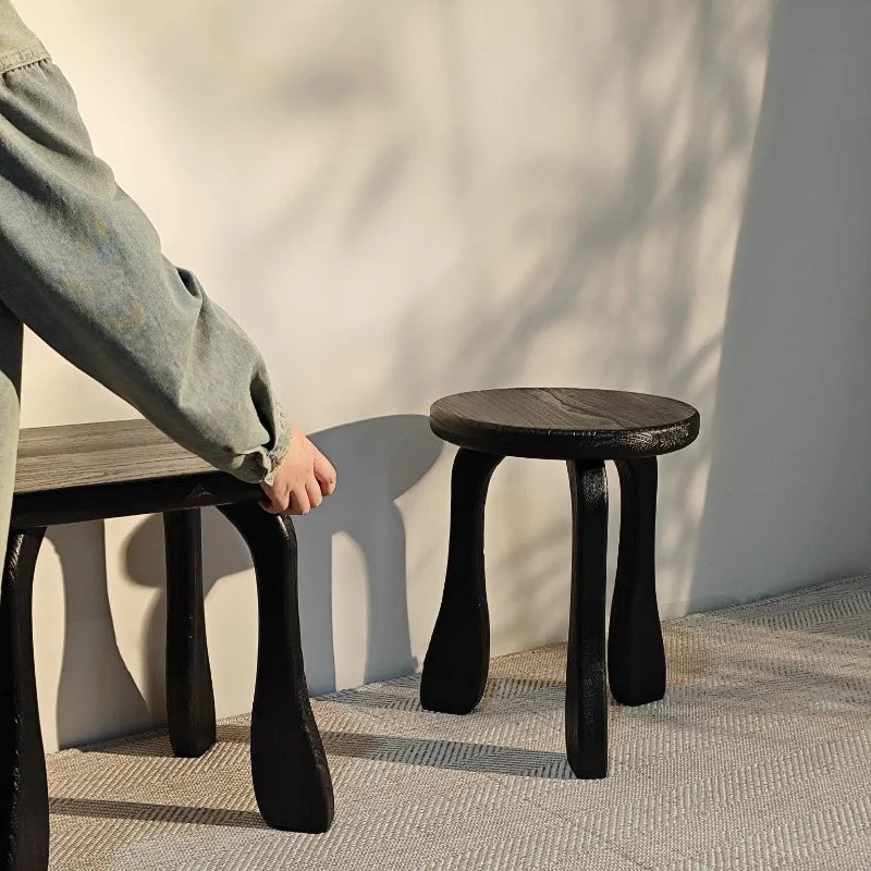 Mid-Century Wooden Vanity Stool for Bedroom Makeup Seat Multipurpose Dining Bench Balcony Display Plant Stand