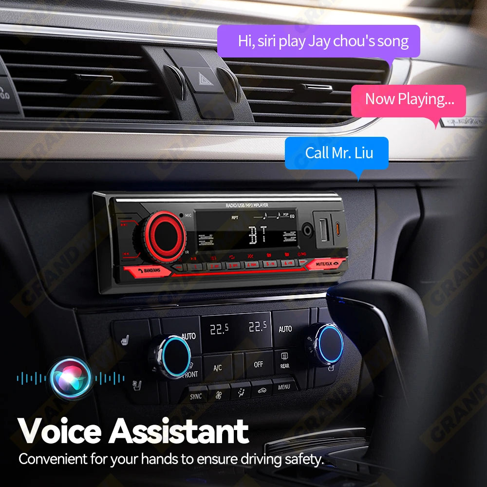 Car Radio 1din Srereo MP3 Player Bluetooth FM Receiver With Remote Control AUX/USB Support Type C Phone Charging Voice Assistant