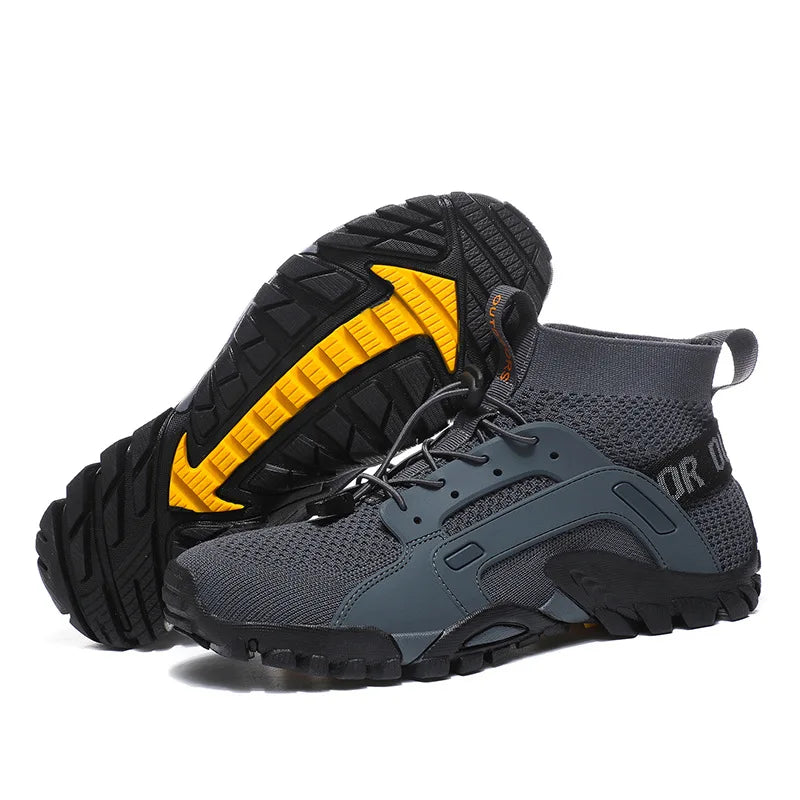 Men's Wading Sneakers High-Top Lightweight Slip Resistant Hiking Shoes Outdoor Breathable Mesh Ankle Boots Male Fishing Footwear