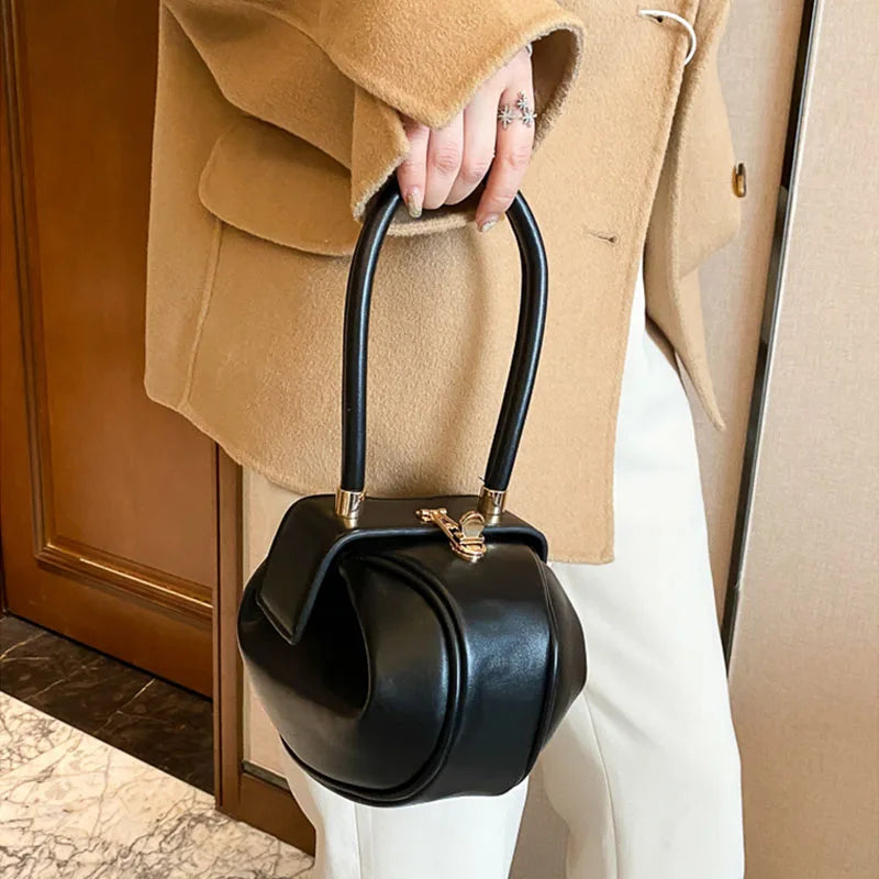 Bowling Spherical Women's Handbag Luxury Brand Designer Hobos Bag Fashion Mini Round Shoulder Bags PU Leather Female Purse
