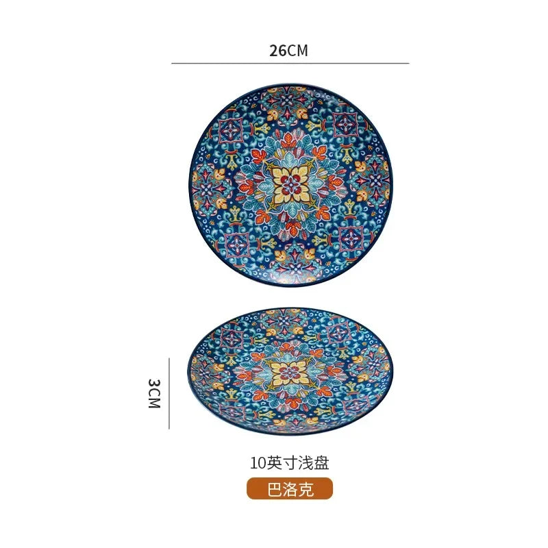 Bohemia Ceramic Rice Bowl Serving Plate Creative Ceramic Cutlery Soup Noodle Bowl Household Handle Bowl Sauce Dish