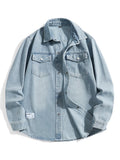 Men's Denim Shirts with Two Chest Pockets Metal Button Long Sleeve Jeans Shirts Loose Fit 2025 Autumn New Daily Leisure