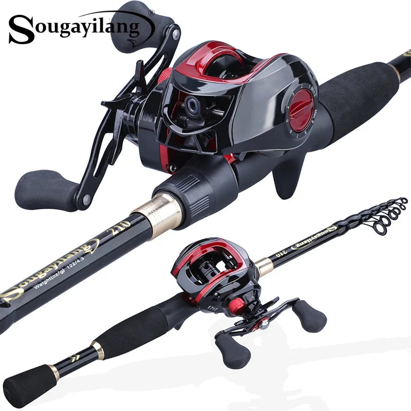 Sougayilang 1.8-2.4m Portable Telescopic Fishing Rod  and 17+1BB 7.1:1 Gear Ratio Fishing Reel  Fishing Tackle Combo