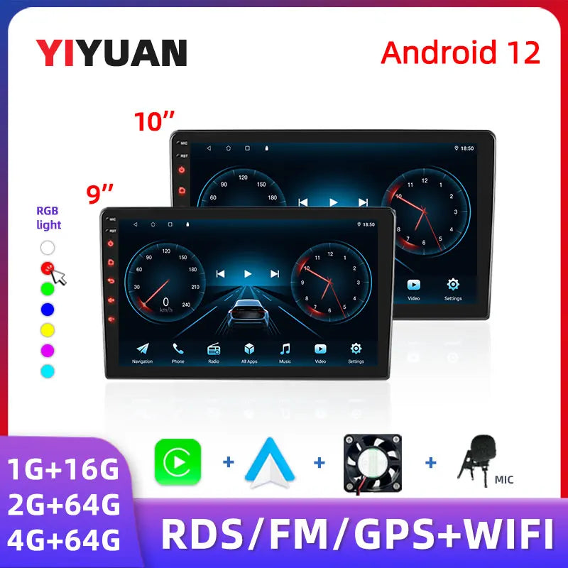 Car radio with GPS Multimedia player with Android 12 7/9/10''2 Din Universal Stereo Carplay AUTO for Volkswagen, Nissan, Hyundai