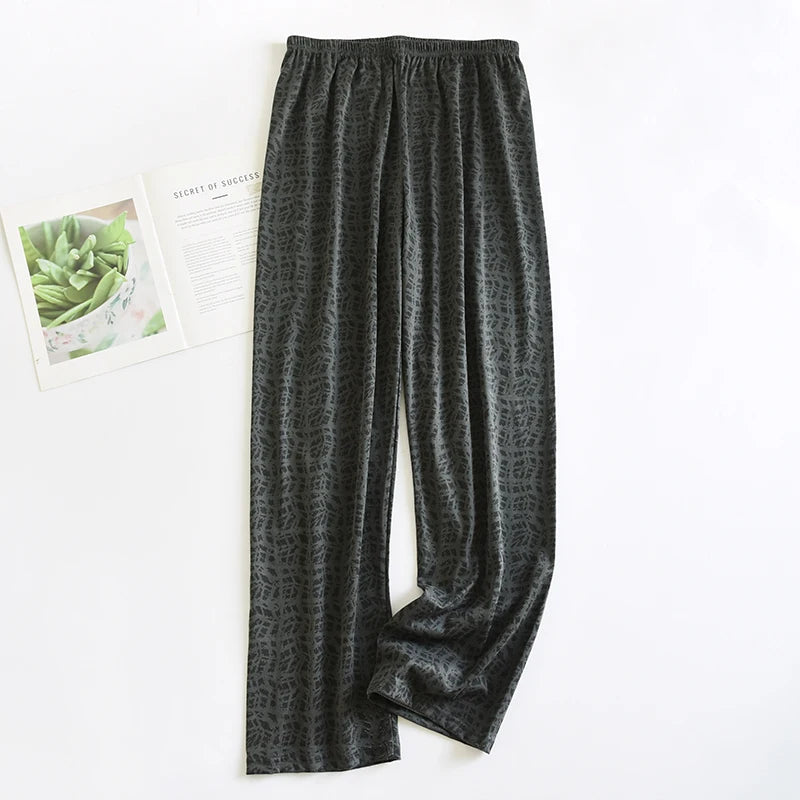 Good-Looking Men's Pajama Pants for Spring, Autumn, and Summer, Thin Long Pants, Plus Size, Loose Plaid Home Pants for Middle-Aged Dads