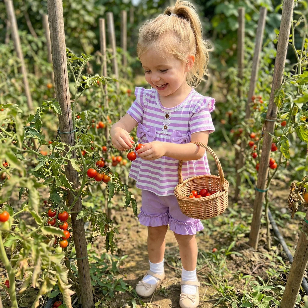 Kids Girls Summer Clothing Sets Short Sleeve Crew Neck Striped Bowknot T-shirts with Ruffles Shorts Holiday Casual Outfits