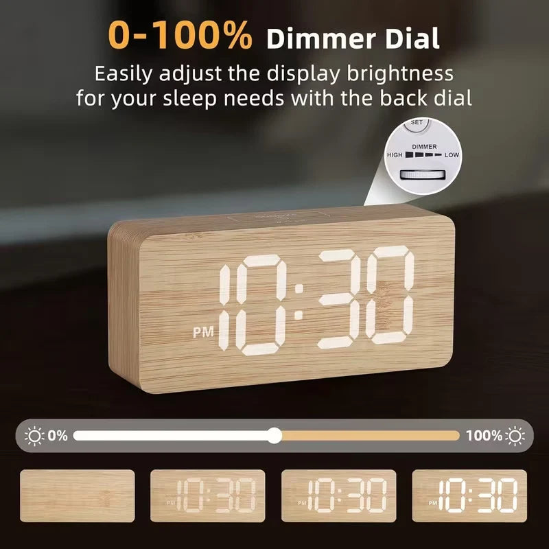 Alarm Clock LED Wooden Watch Table Voice Control Digital Wood Despertador USB/AAA Powered Electronic Desktop Clocks