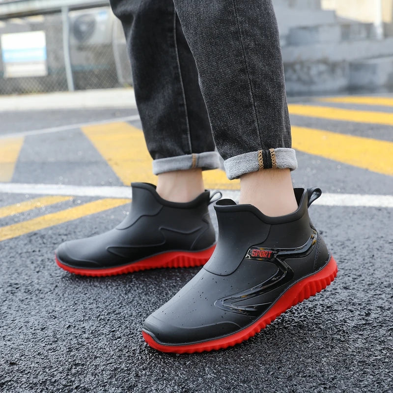 Men's Short Rain Boots Anti-slip Work Rubber Shoes Soft Bottom Fishing Boots Waterproof Hunting Water Shoes Fashionable Round...
