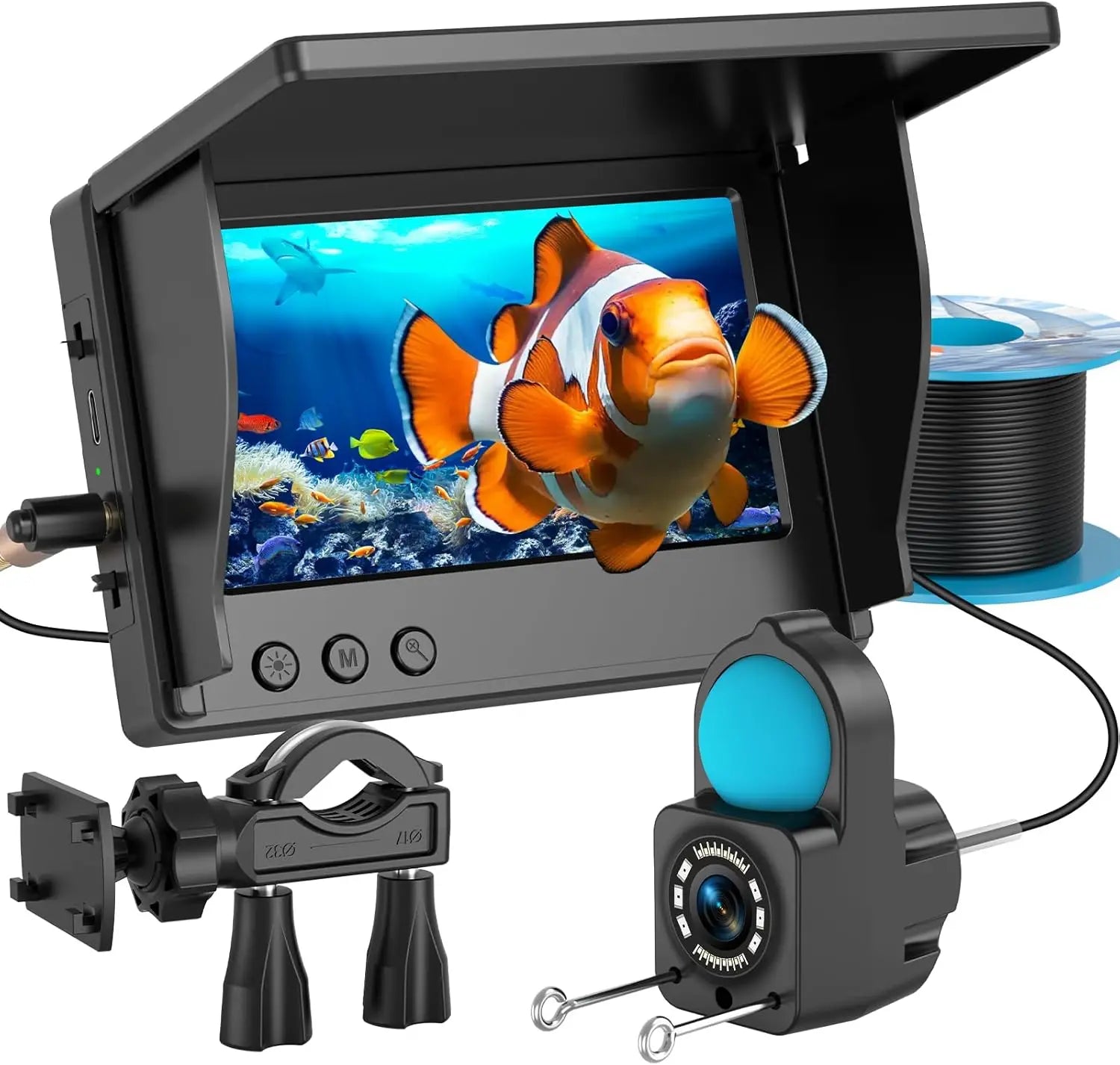 Portable Fish Depth Finder Handheld 1080P 4.3 Inch LCD Fish Finder IP68 Waterproof Underwater Fishing Camera with Night Vision
