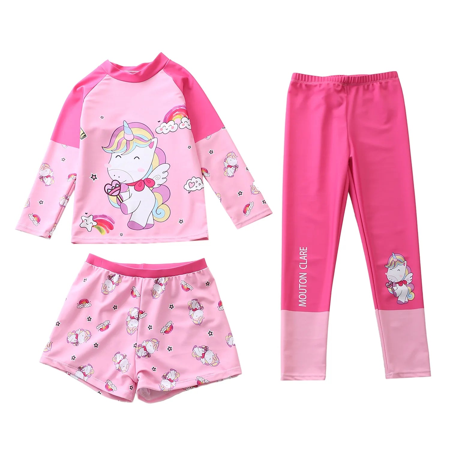 Kids Swimsuit for Girls Unicorn Long Sleeve Children's Swimwear + Surf Pants + Swimming Trunks Rash Guard Bathing Suit Child