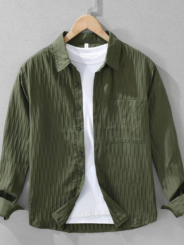 Light Feel Ice Silk High Density Embroidery Bubble Cloth Summer Men's Thin Shirt Style Flip Collar Jacket Sun Protection Clot...