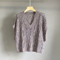 25 Spring And Summer New Women'S Hollow Diamond Grid Sequin Embroidery Knitted Sweater Bat Sleeve Thin V-Neck Top