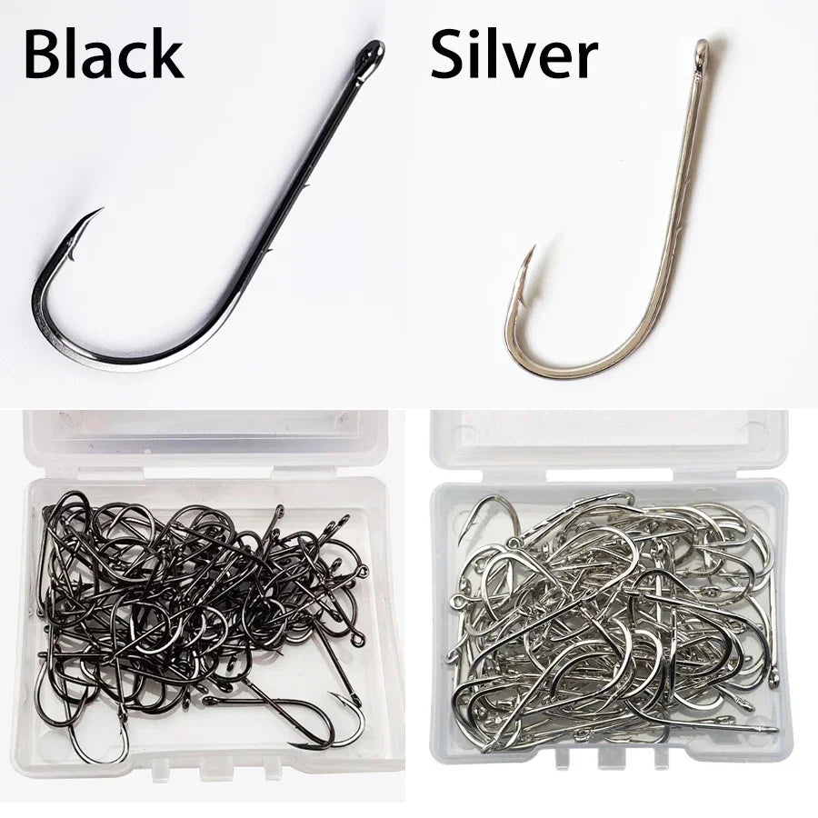 Fishing Hooks 100Pcs Baitholder Bait Hook High Carbon Steel Long Shank Fishing Hooks with 2 Baitholder Barbs Size 1/0-8/0