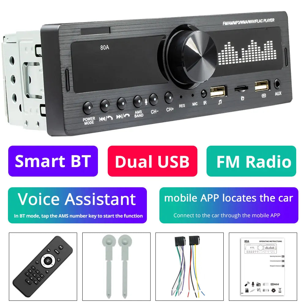 Car Radio 1Din 4*60W Srereo MP3 Multimedia Player Bluetooth FM Receiver With Remote Control Support USB Charging TF FM AUX