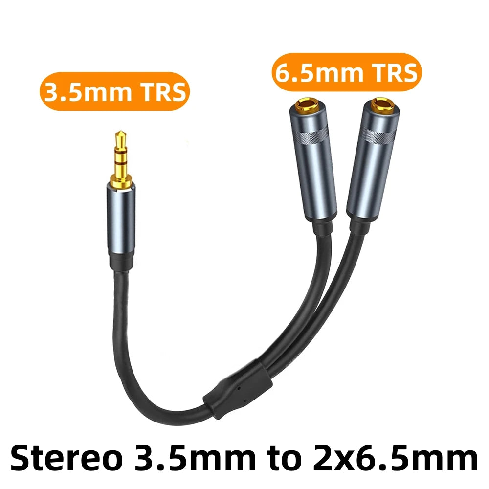 Stereo 3.5mm 1/8 TRS To Dual 6.5mm Y Splitter 6.35mm to 2x6.35mm Jack Adapter Audio Extension Cable for Amplifier Speaker Mixer