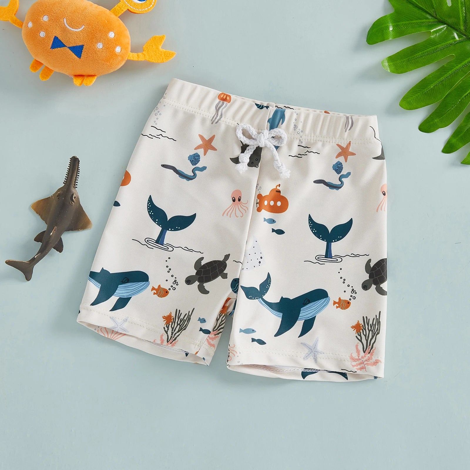 Toddler Kids Baby Boys Summer Swim Trunks Crab Octopus Print Quick Dry Swim Board Shorts Swimwear Bathing Suits Beachwear