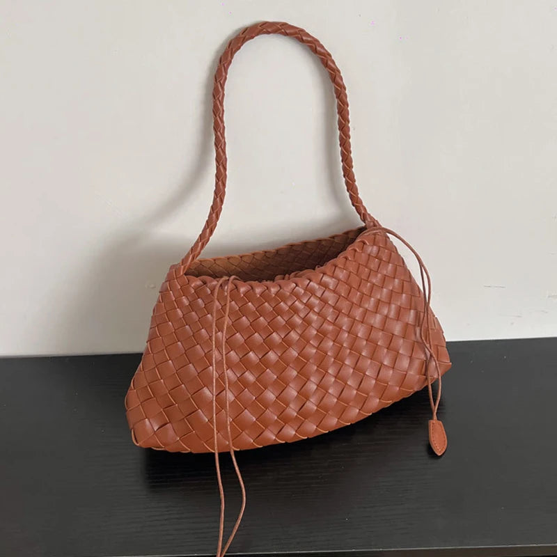 PU Hand-Woven women's Bag, Vegetable Basket Sailboat Bucket bag, Casual Vacation Handbag Shoulder Bag