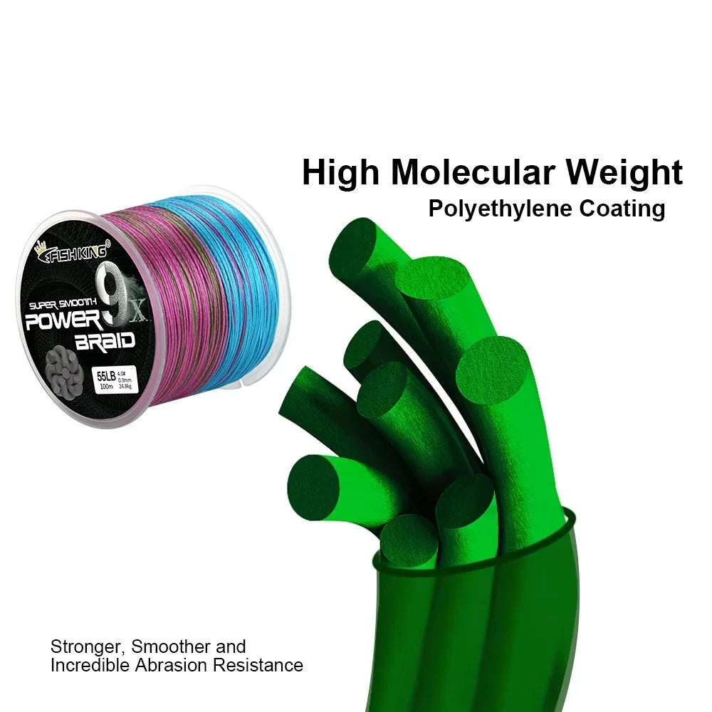 NGB 100M 9 Strands Multifilament Braided Fishing Line 20-100LB Multicolor PE Line Fly Fishing Cord