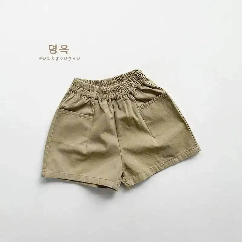 Spring Summer Children Shorts 1-8Y Boys Girls Cotton Pockets Solid Short Pants Trousers Korean Toddler Wear Bottoms Kids Clothes