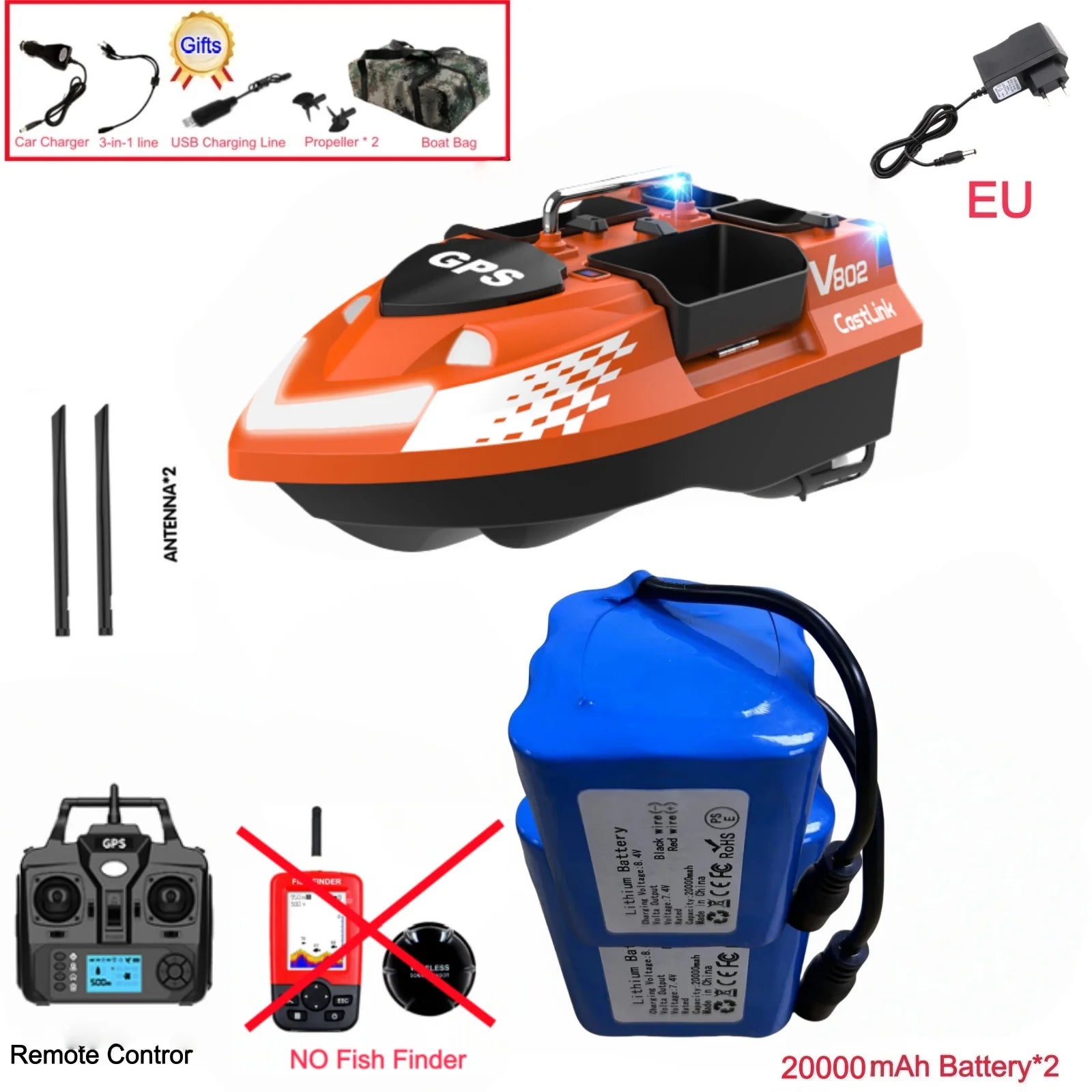 GPS Positioning 160 Positioning Points Fishing Boat Rc Bait Boat 4 Hoppers Waterproof 3KG Load 500M 15KM/H GPS One Click Return