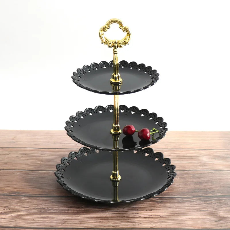 Three Layers of Dessert Plates Plastic Cake Tray Petal-shaped Afternoon Saucer Suitable for Birthday Parties and Weddings