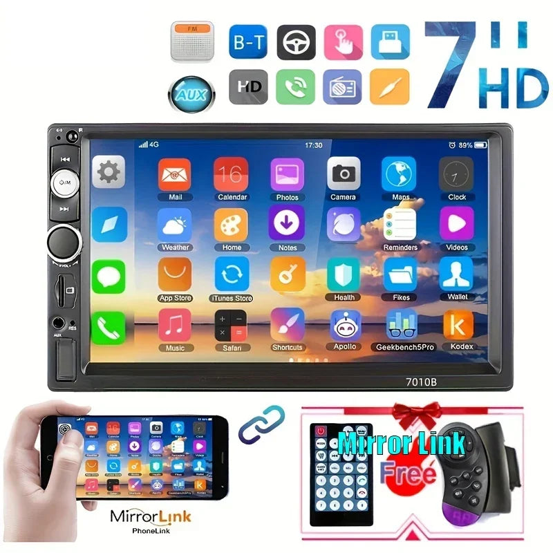 Car Stereo Radio 7 Inch HD Double Din MP5 Player, Touch Screen, USB, TF, FM, AUX, Mirror Link