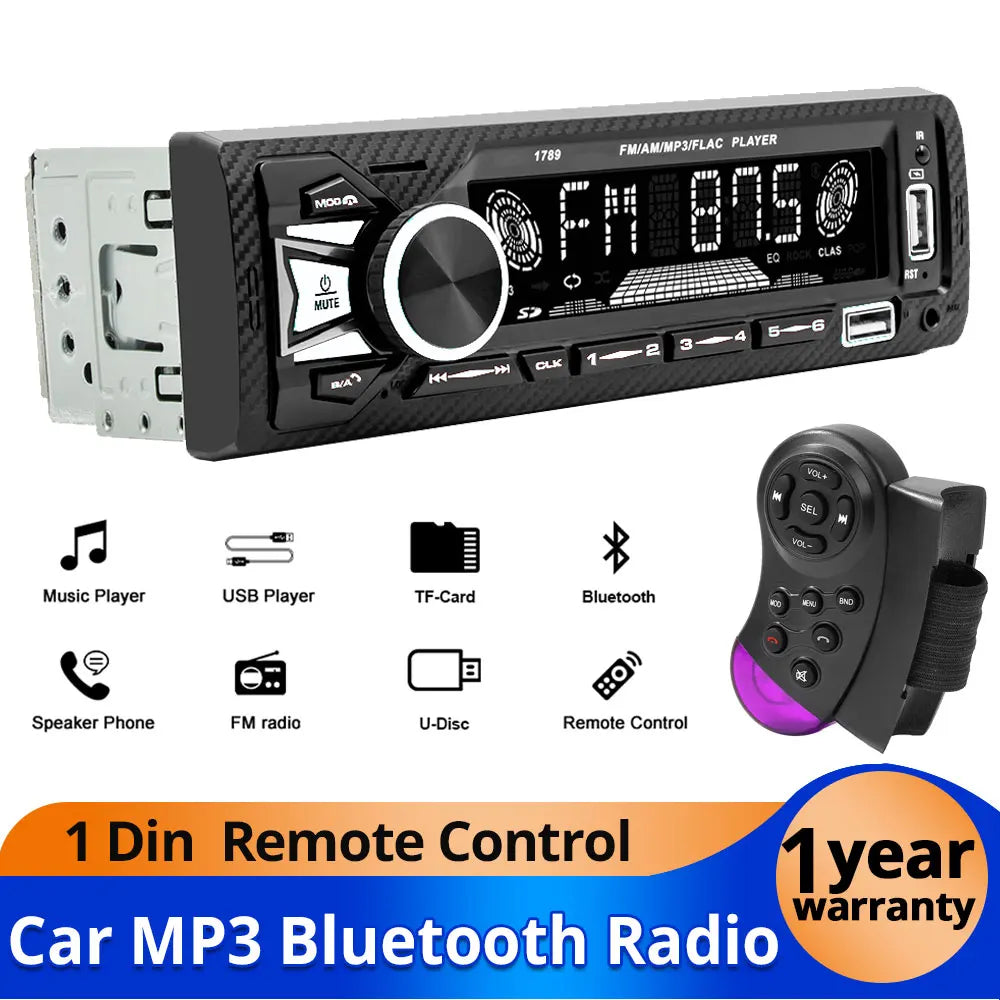 Car Radio 1Din 4*60W Srereo MP3 Multimedia Player Bluetooth FM Receiver With Remote Control Support USB Charging TF FM AUX