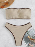 2026 Women Sexy Thong Swimsuit Push Up Swimwear Contrast Binding Bandeau Bikinis Female Bathing Suit Swimming Summer Beachwear