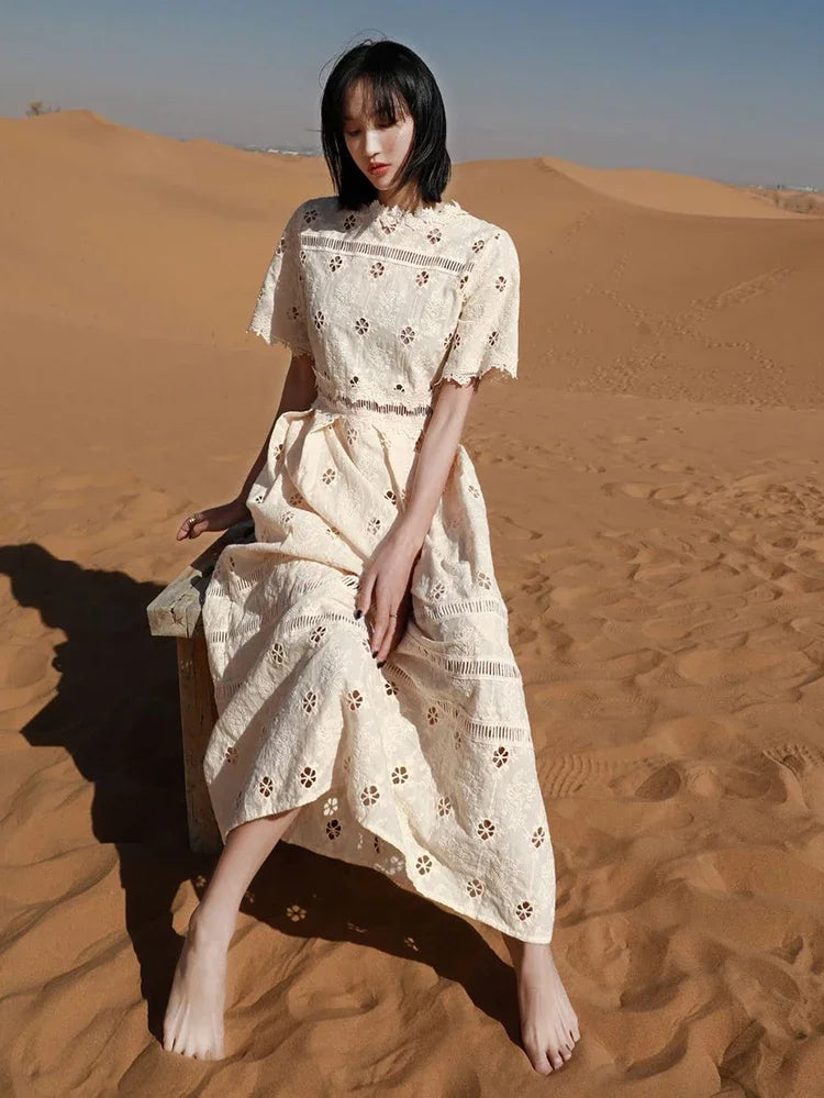 Gypsylady Boho Elegant Chic Maxi Dress Hollow Out Casual Summer Women Dresses Sheer Sexy Holiday Casual Ladies Dress Vestidos