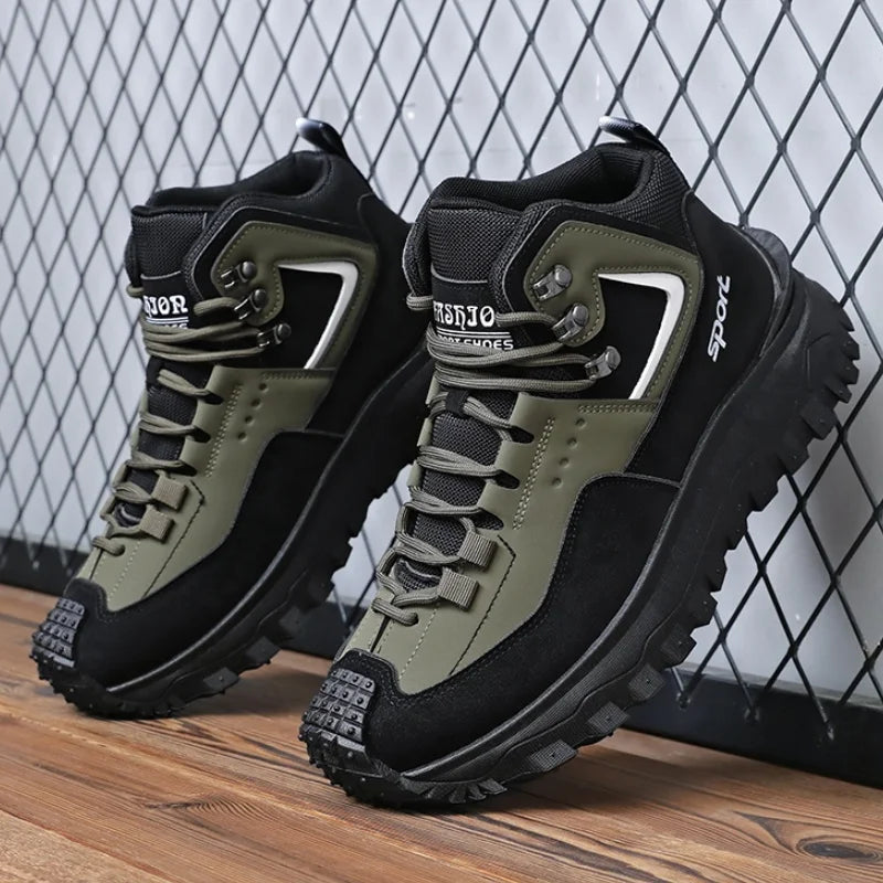 High-Top Outdoor Hiking Shoes for Men, Non-Slip and Wear-Resistant Work Boots, Breathable Thick-Soled Hiking Shoes, Versatile for Autumn and Winter, Casual Wear