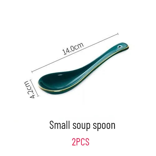 Gold Edging Green Porcelain Plates Food Dinner Set Dishes Salad Soup Bowl Ceramic Plates Bowls Luxurious Tableware Set