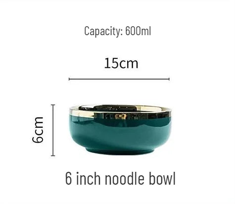 Gold Edging Green Porcelain Plates Food Dinner Set Dishes Salad Soup Bowl Ceramic Plates Bowls Luxurious Tableware Set