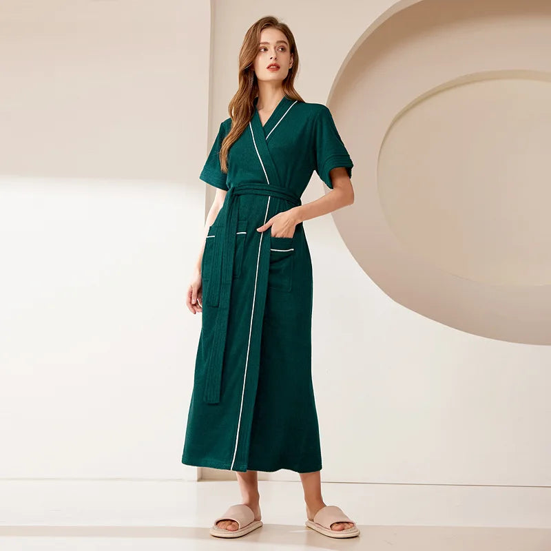 Summer Nightgown Pure Cotton Long Couple Pajamas 2024 New Short Sleeve Bathrobe Home Clothing Bath Robe Men