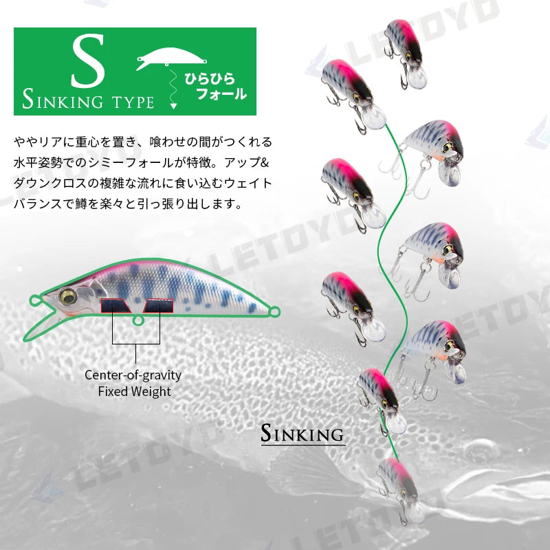 LETOYO 5g 50mm 8g 60mm 1.5-2.5m Depth Sinking Minnow Fishing Lure Artificiali Hard Baits Crankbait Wobblers Trout Bass Lure