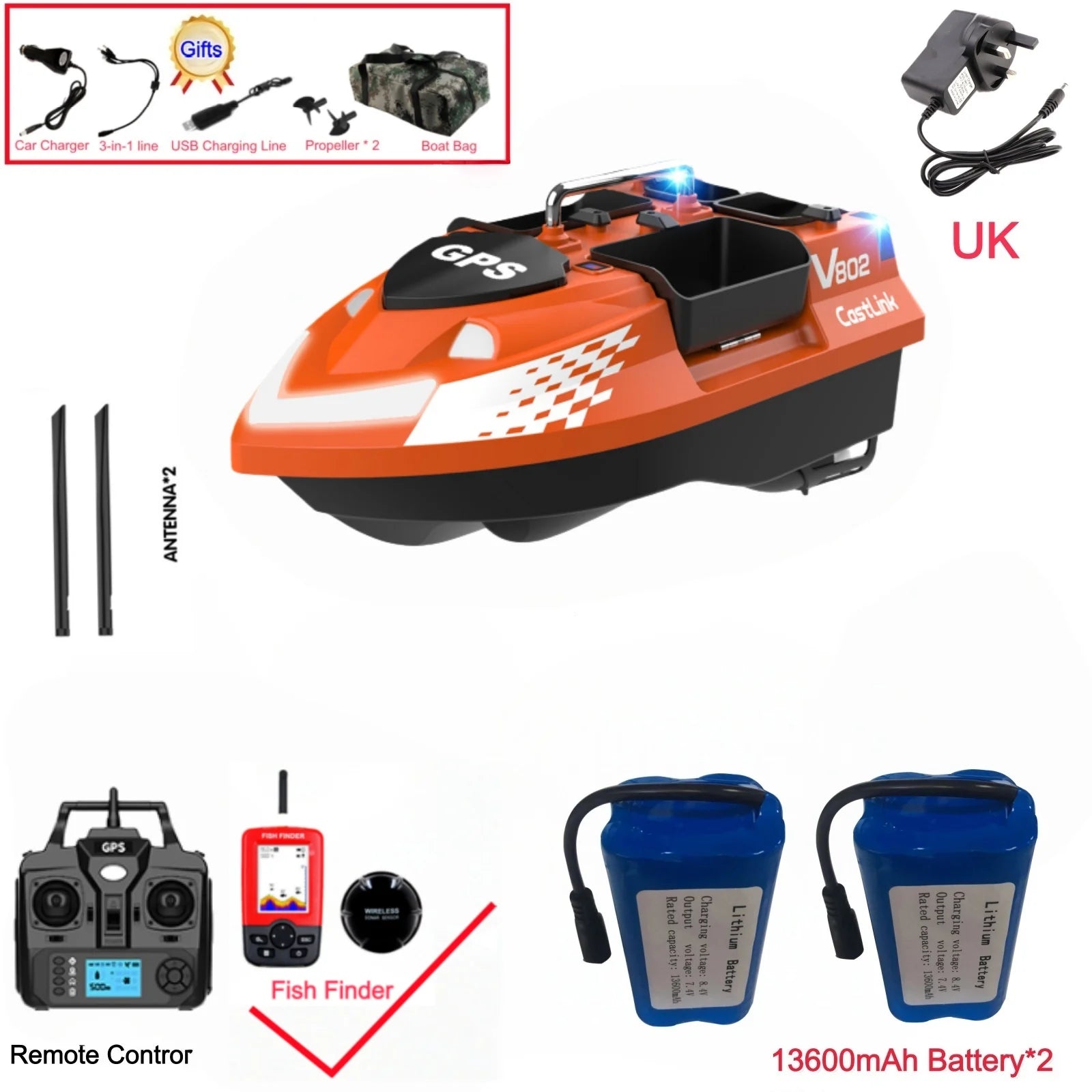 GPS Positioning 160 Positioning Points Fishing Boat Rc Bait Boat 4 Hoppers Waterproof 3KG Load 500M 15KM/H GPS One Click Return