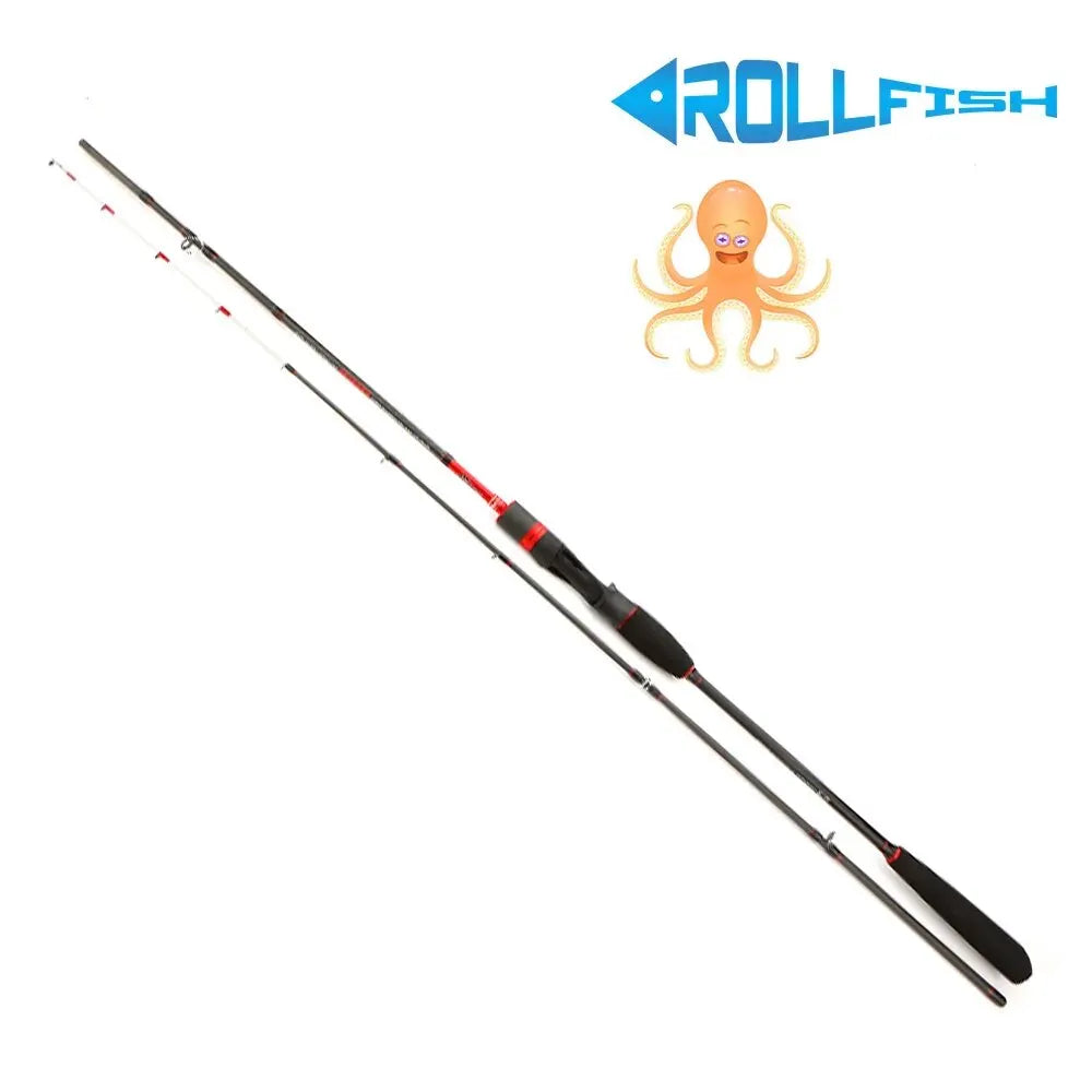 ROLLFISH Solid Tip Octopus Squid Cuttle Carbon Fiber Casting Fishing Rod Saltwater Boat Light Jigging Rod Action 8:2 WT130g 2M