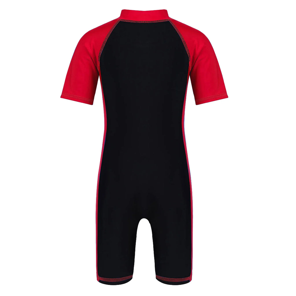 Kids Boys Girls Wetsuit Swimsuit One-piece Rash Guard Swimwear Short Sleeves Zippered Shorty Bodysuit Swimming Bathing Suit