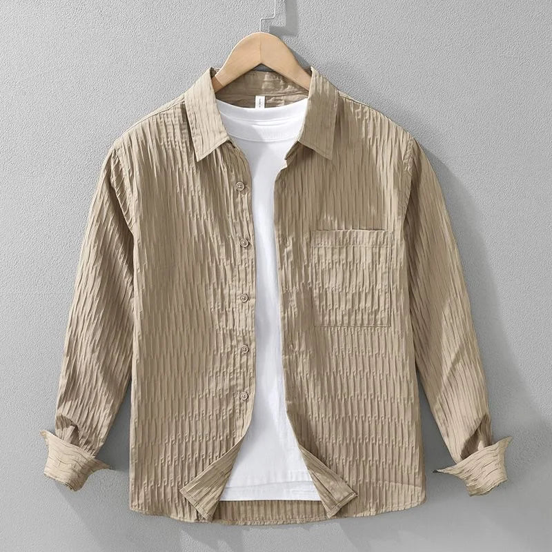 Light Feel Ice Silk High Density Embroidery Bubble Cloth Summer Men's Thin Shirt Style Flip Collar Jacket Sun Protection Clot...