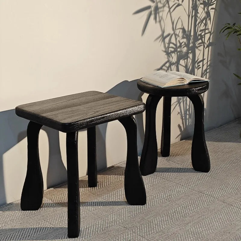 Mid-Century Wooden Vanity Stool for Bedroom Makeup Seat Multipurpose Dining Bench Balcony Display Plant Stand